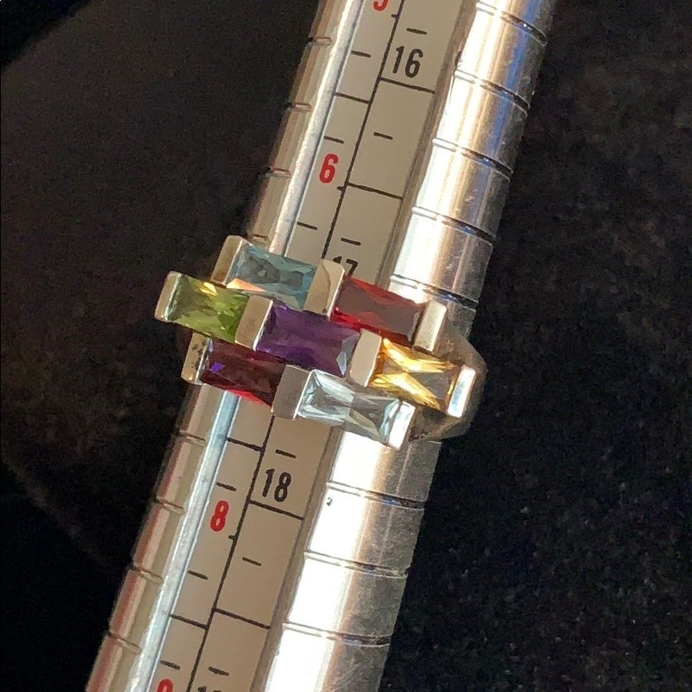 Sterling Silver Ring with 7 Gemstones - Picture 3 of 6